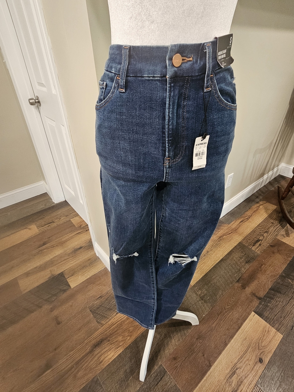 High-Rise Dark Blue Distressed Women’s Jeans